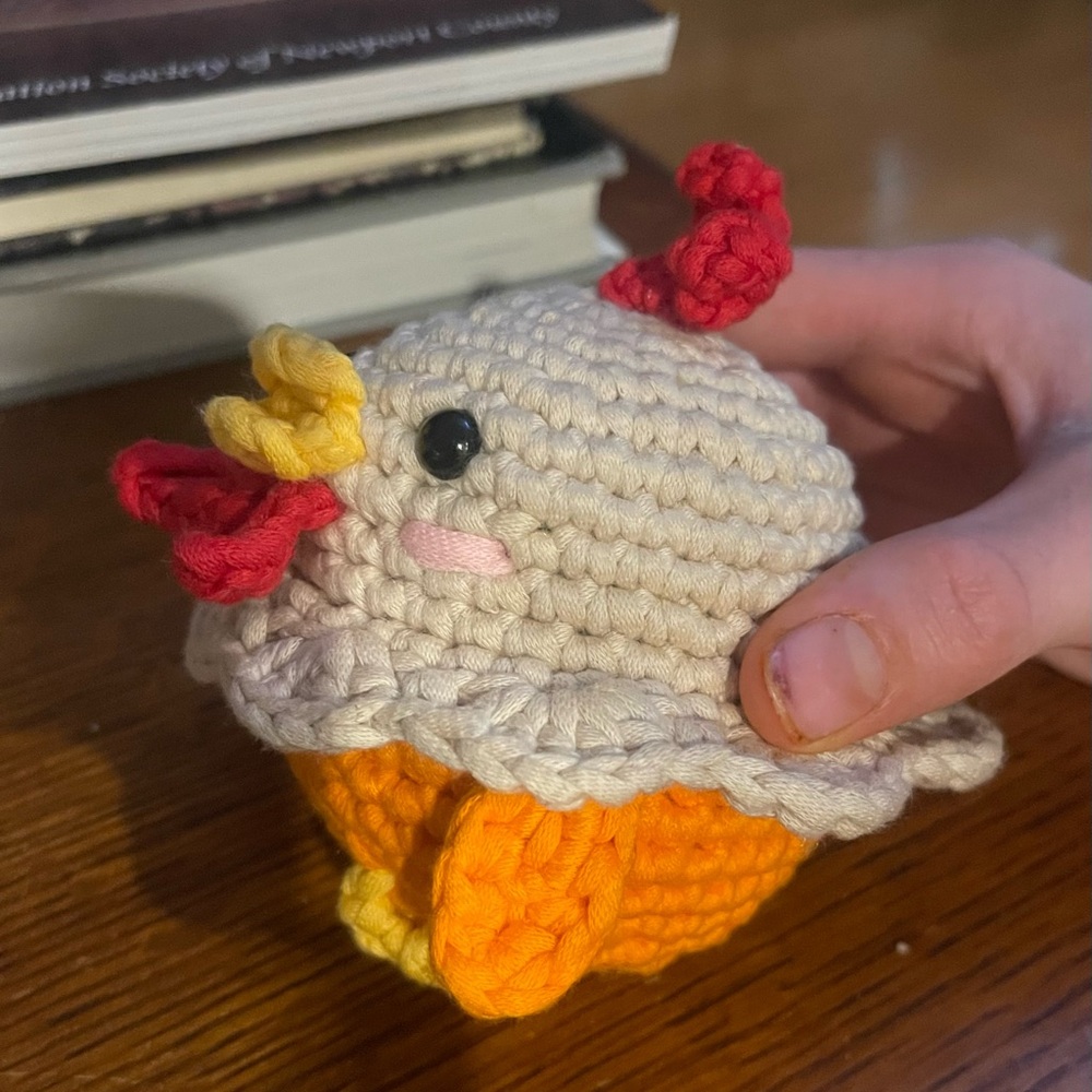 Handmade Cream and Orange Crochet Chick Plush Stuffed Animal - Picture 5 of 5